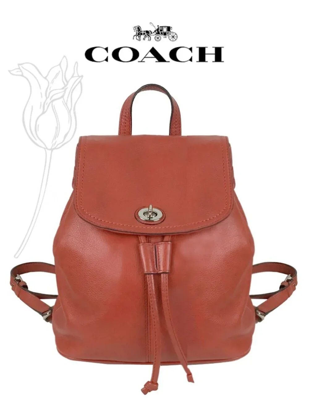 Coach Park Red Pebbled Leather Turnlock Sling Backpack